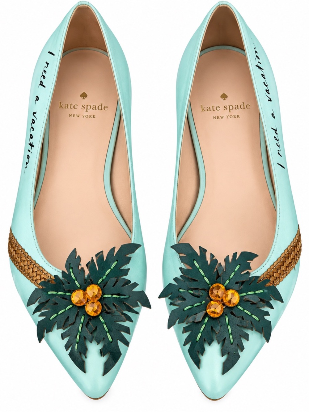 Kate Spade Evalina “I Need a Vacation” Palm Tree Flats Size 9.5 Rare